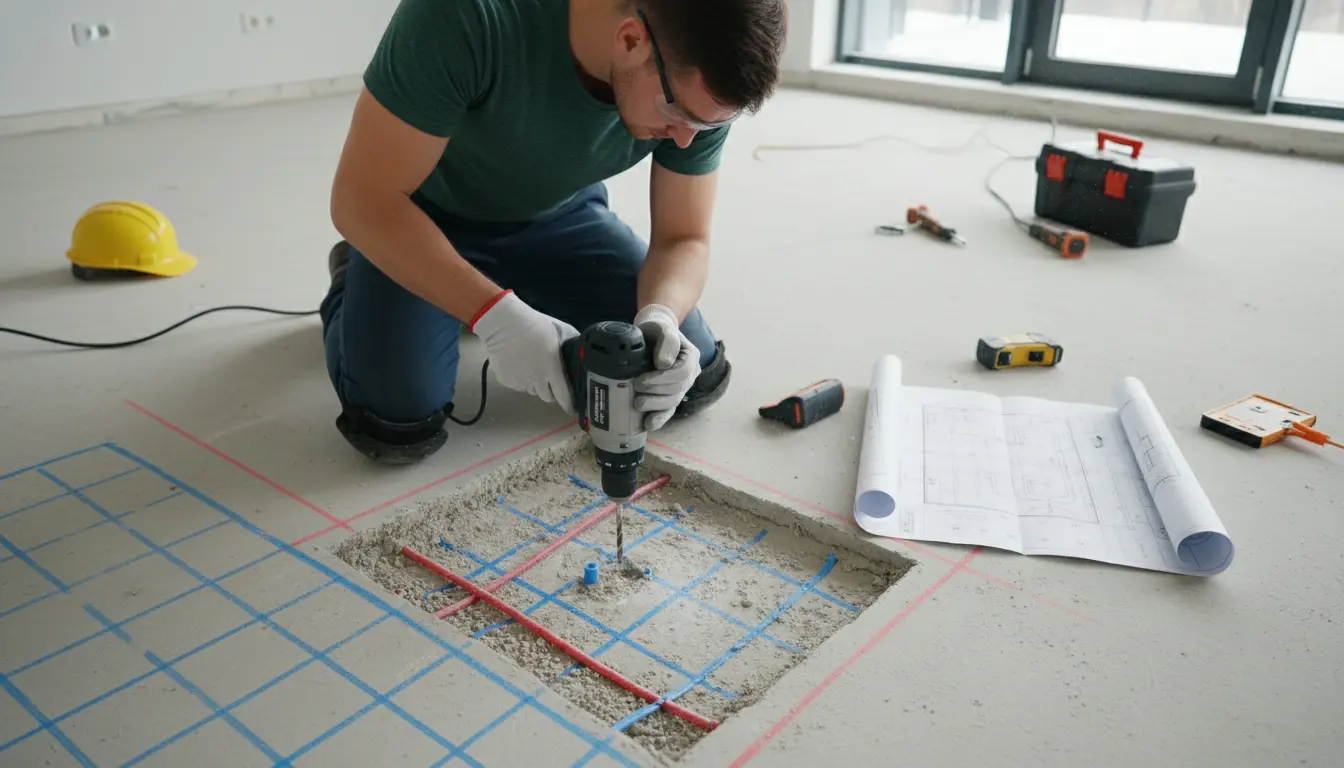 Boren in vloer met vloerverwarming